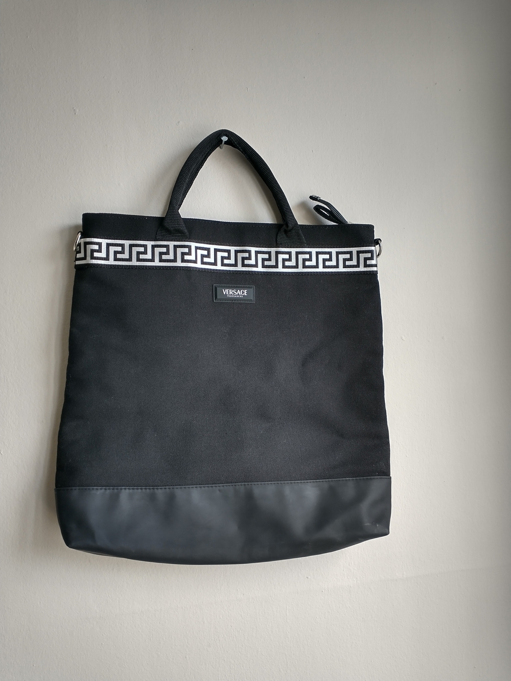 Versace Black Greek Key Top-Handle Tote